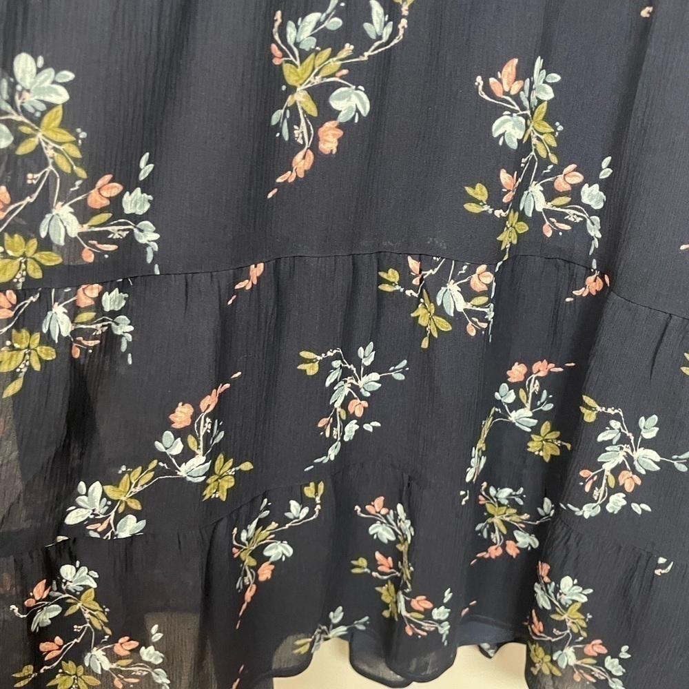 Garnet Hill Silk Floral Print Mini Dress Navy Petite 4 - Picture 7 of 9